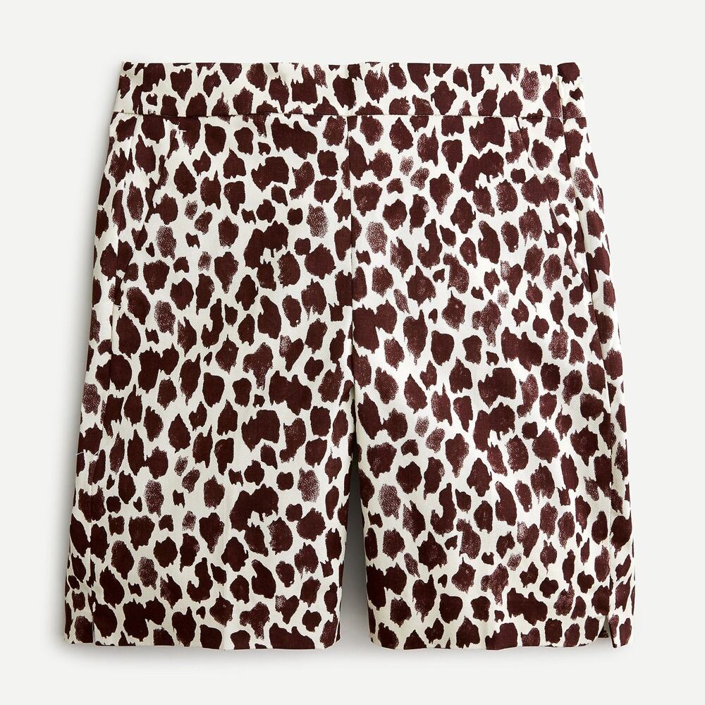 NWT J Crew Giraffe Print Slim Bermuda Chino Shorts Sz 6 Brown Cream Stretch Zip